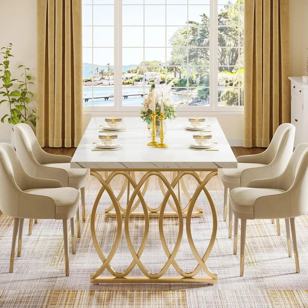 Unique 63" Rectangular Modern Dining Table for 4-6 People,