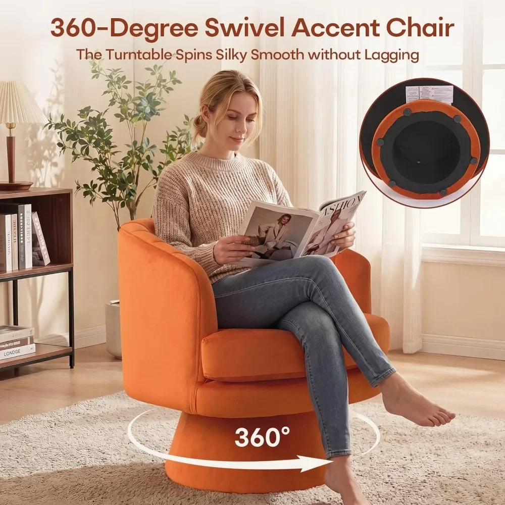 Velvet Barrel Chairs, Set of 2, 360° Swivel Accent Chairs, Armrests