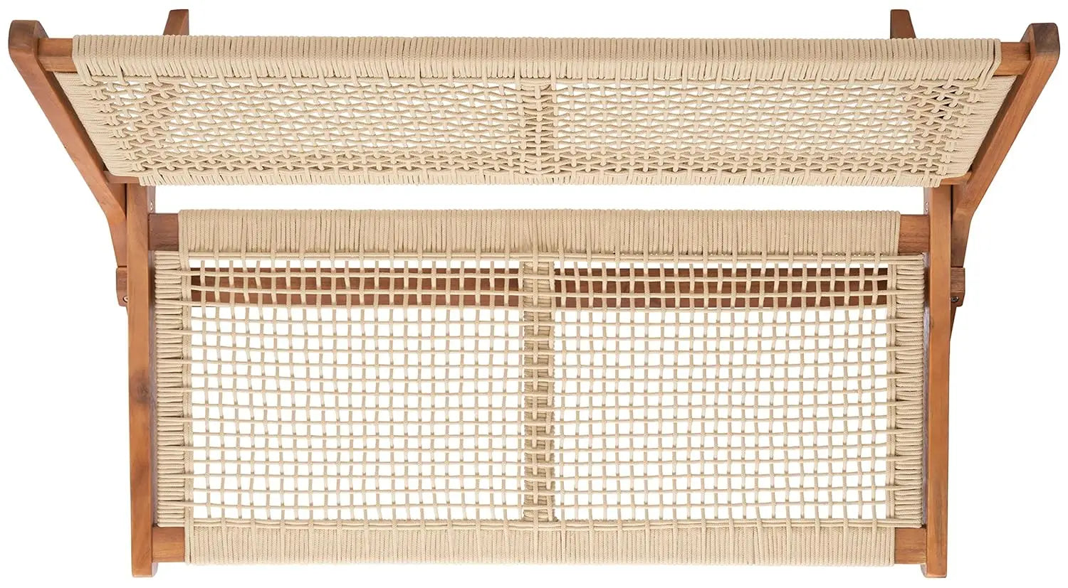 Natural Wood & Rope Foldable Bench Outdoor Patio Garden 48IN