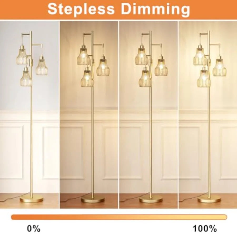 Dimmable Gold Floor Lamps 70" Tall Free Standing w/3 Elegant