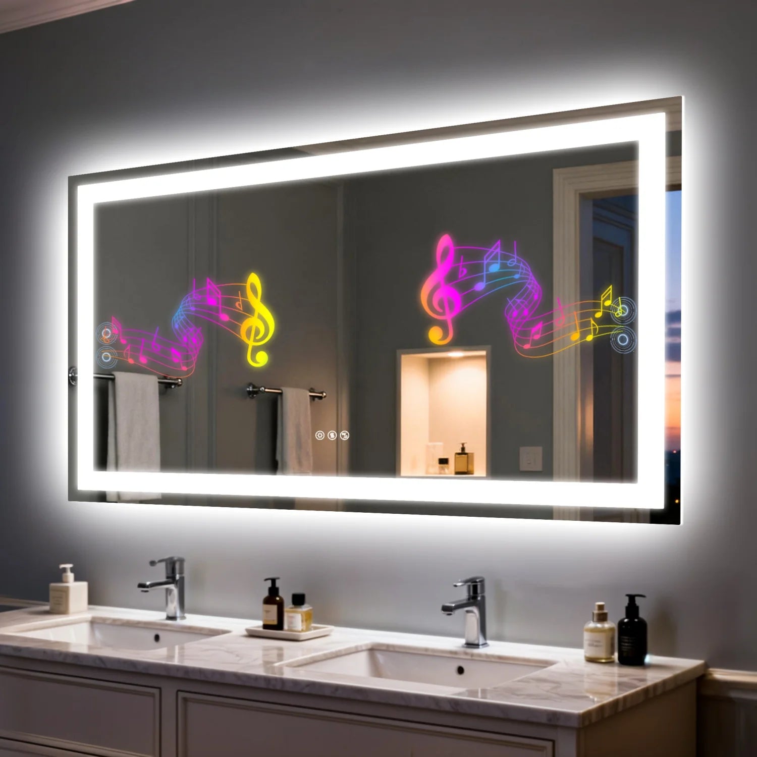 50/60/120cm Mirror LED Dimmable Backlit Built-in Bluetooth Speaker Waterproof Anti-Fog