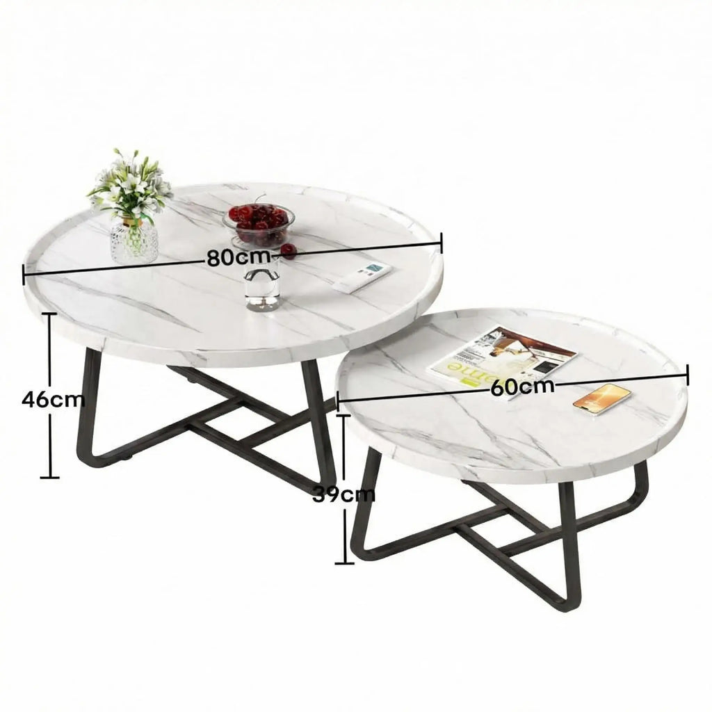 Nesting Coffee Table Set 2 Fluted Round Wood Tables Sturdy