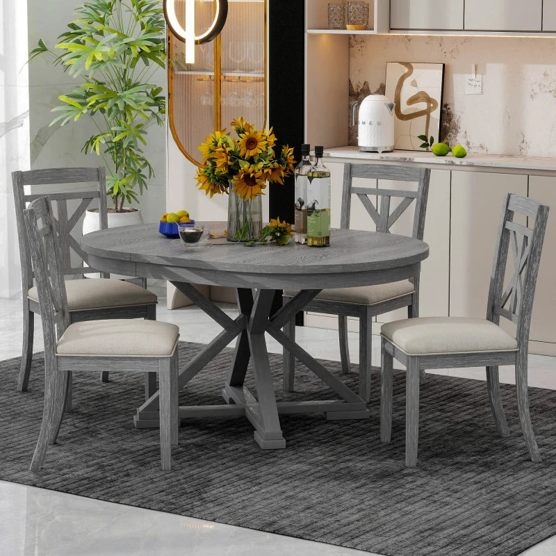 5-PC Extendable Round Dining Table, 4 Upholstered Chairs