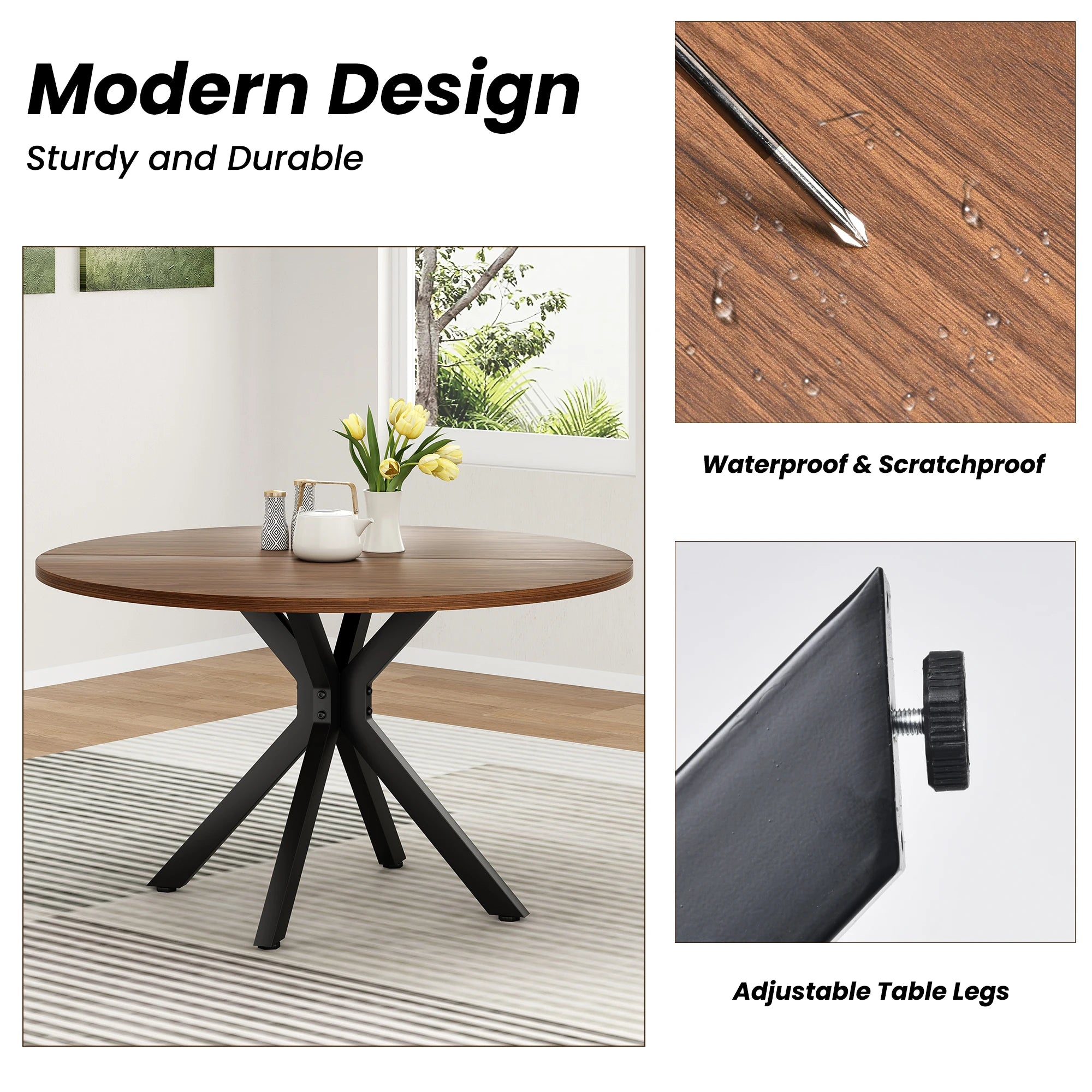 47.2" Solid Wood Farmhouse Round Dining Table for 4-6 People