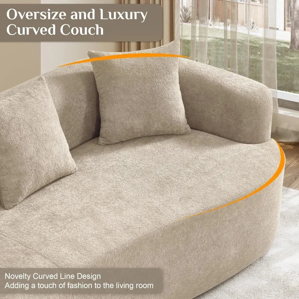 Curved Cloud Sofa 4-Seat Extra Deep Wide Seat Chenille, Pillows, No Assembly