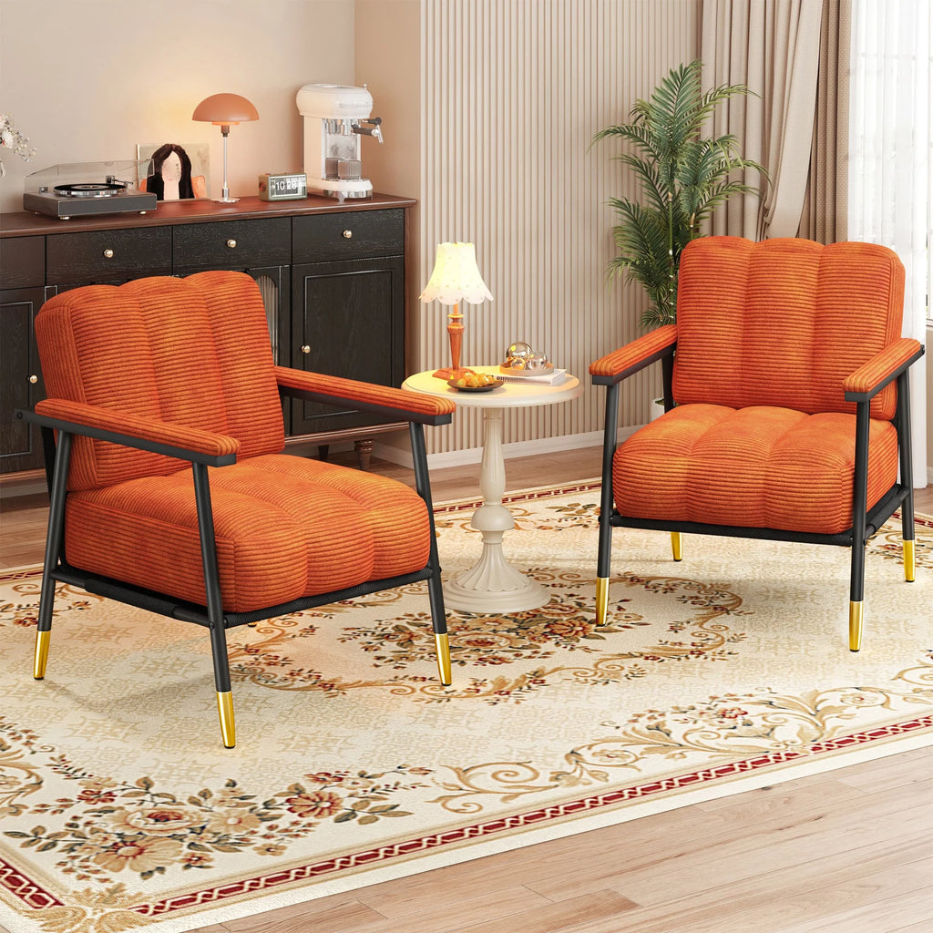 Accent Upholstered Armchair, Thick Cushion, with Metal Frame