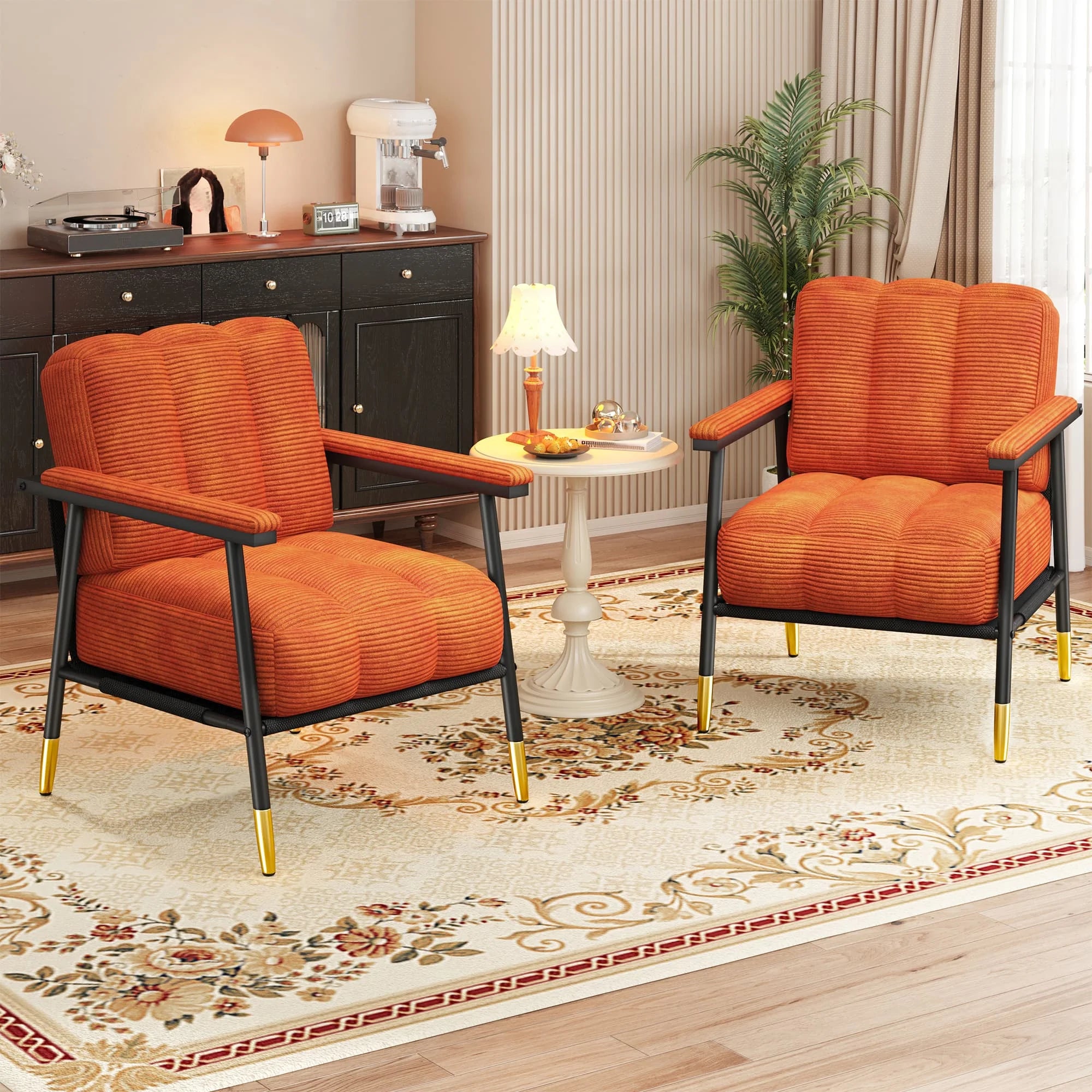 Accent Upholstered Armchair, Thick Cushion, with Metal Frame