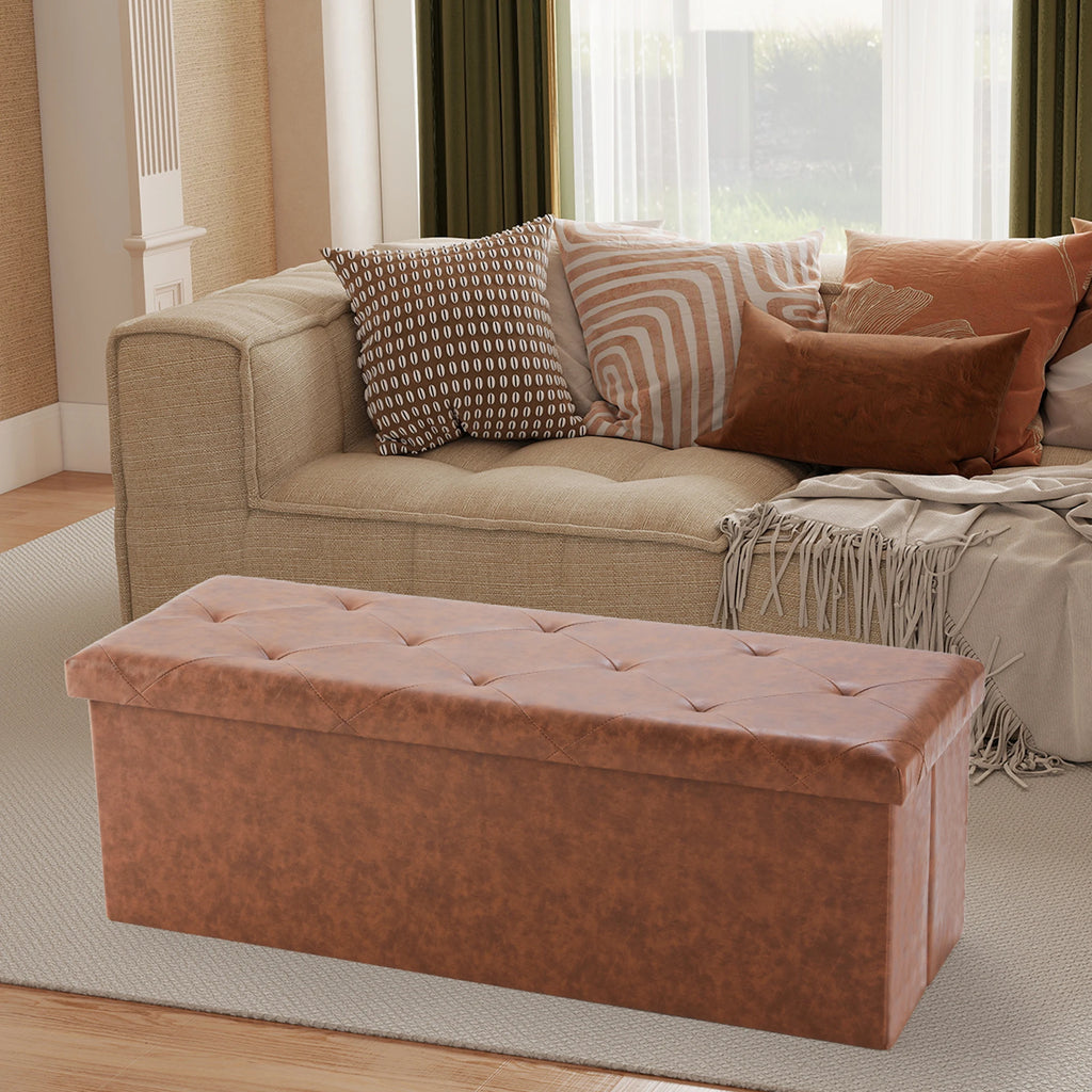 JHK 43IN Leather Folding Ottoman/Footrest Storage 660 lbs