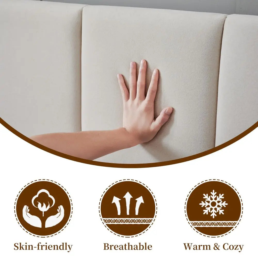Velvet Headboard, Platform Bed Frame, Lift-Up Storage, Built-in Nightstands, No Box Spring Needed