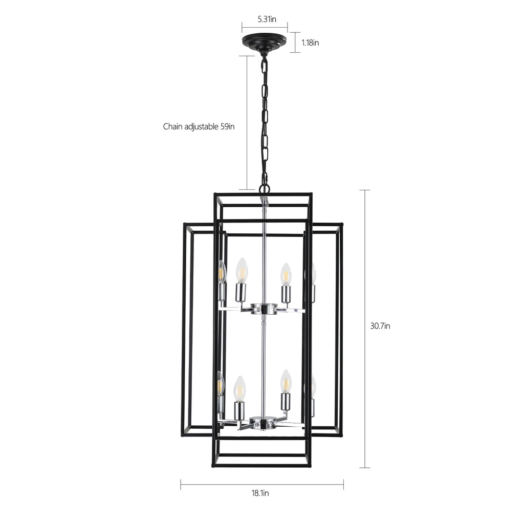 Chandelier, 8-Light Metal Cage Pendant Lighting Fixture