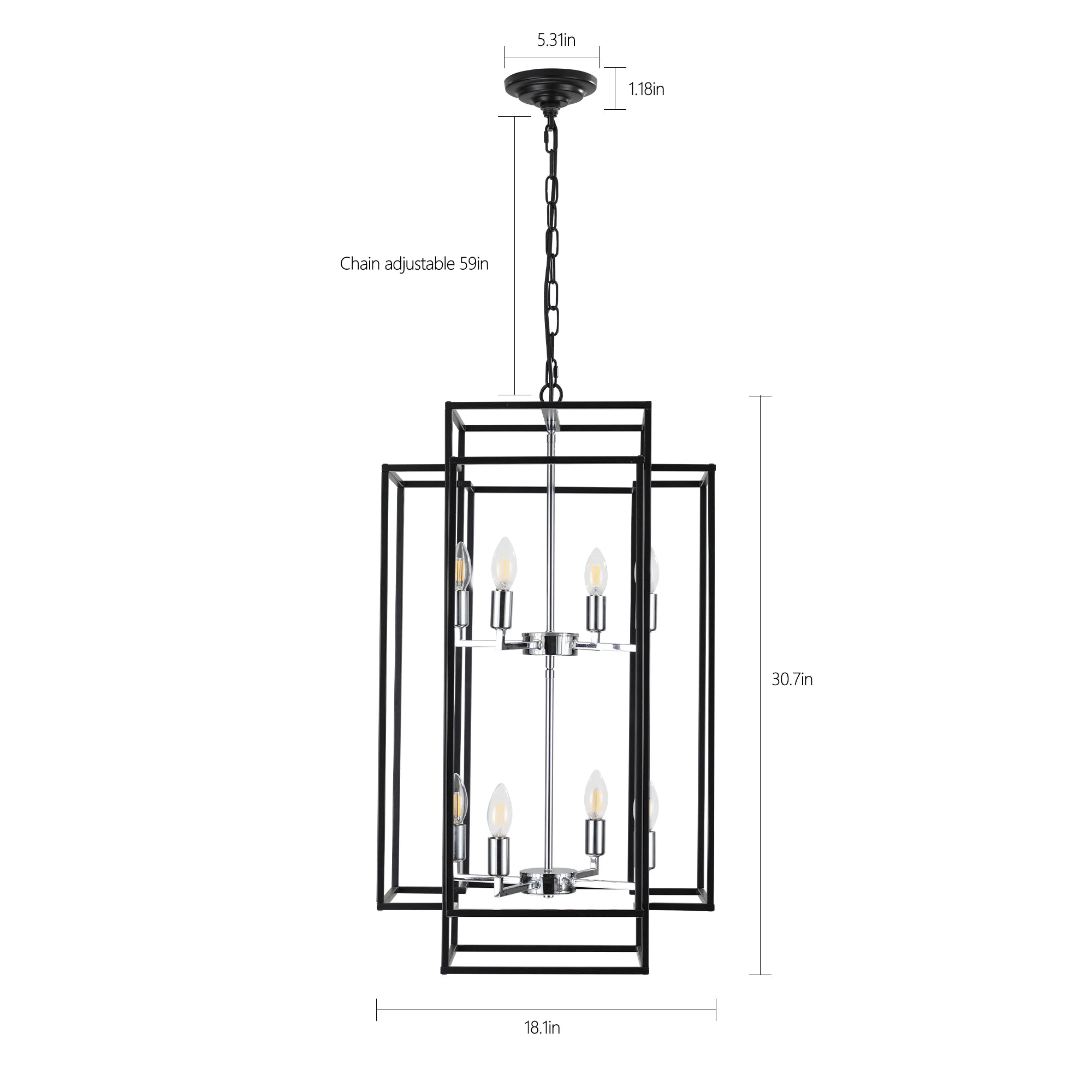 Chandelier, 8-Light Metal Cage Pendant Lighting Fixture