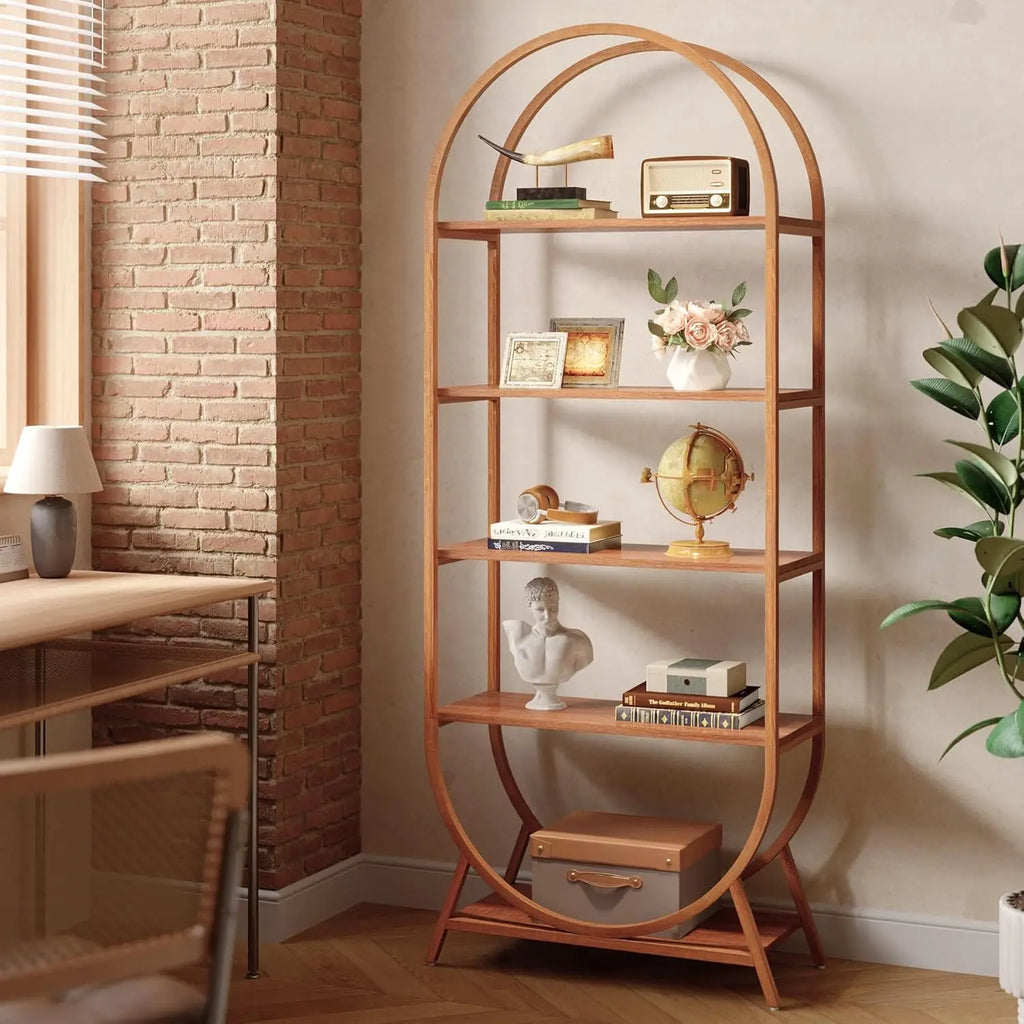 5-Tier Arched Bookcase, 70.8" Tall Open Book Shelves, Freestanding Display