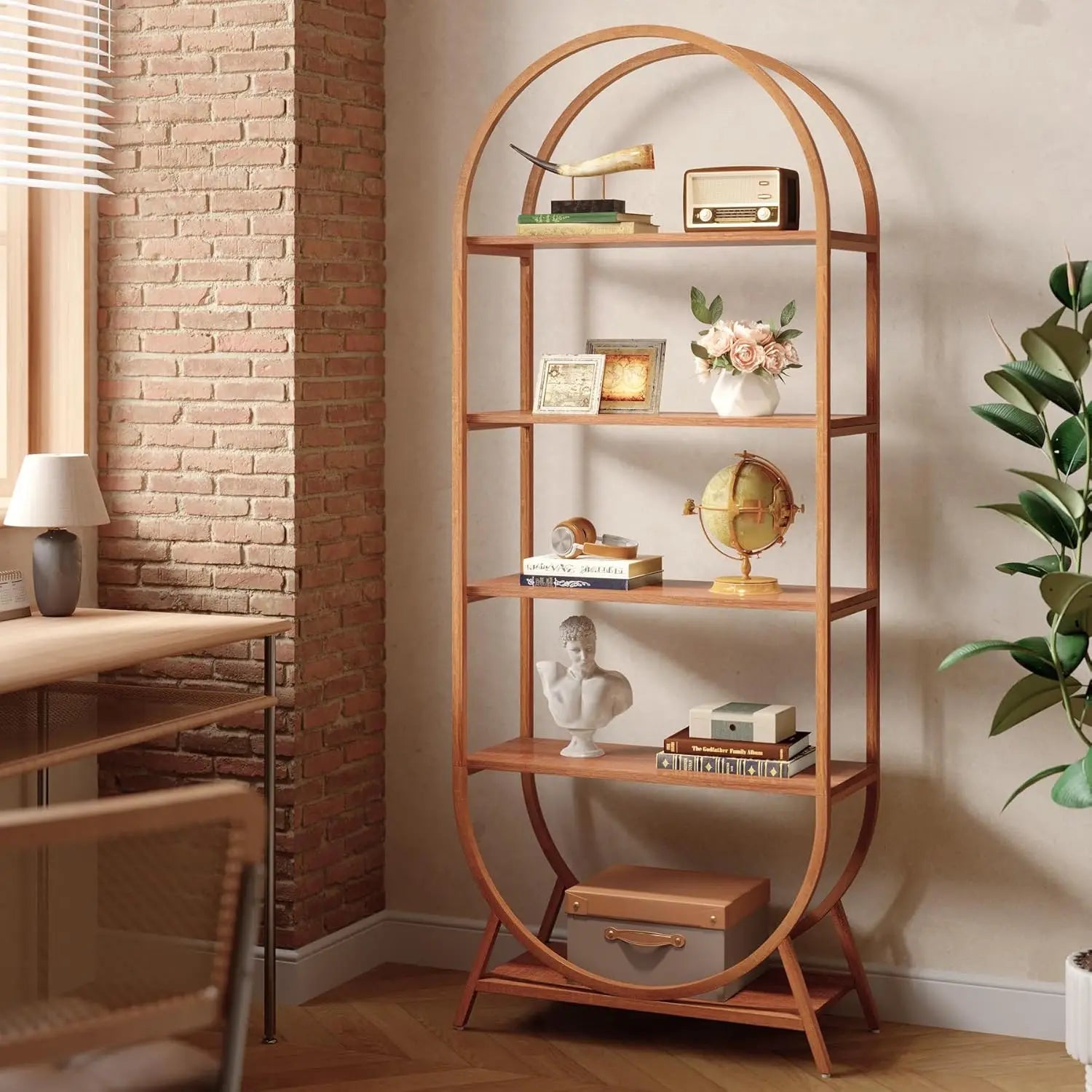 5-Tier Arched Bookcase, 70.8" Tall Open Book Shelves, Freestanding Display