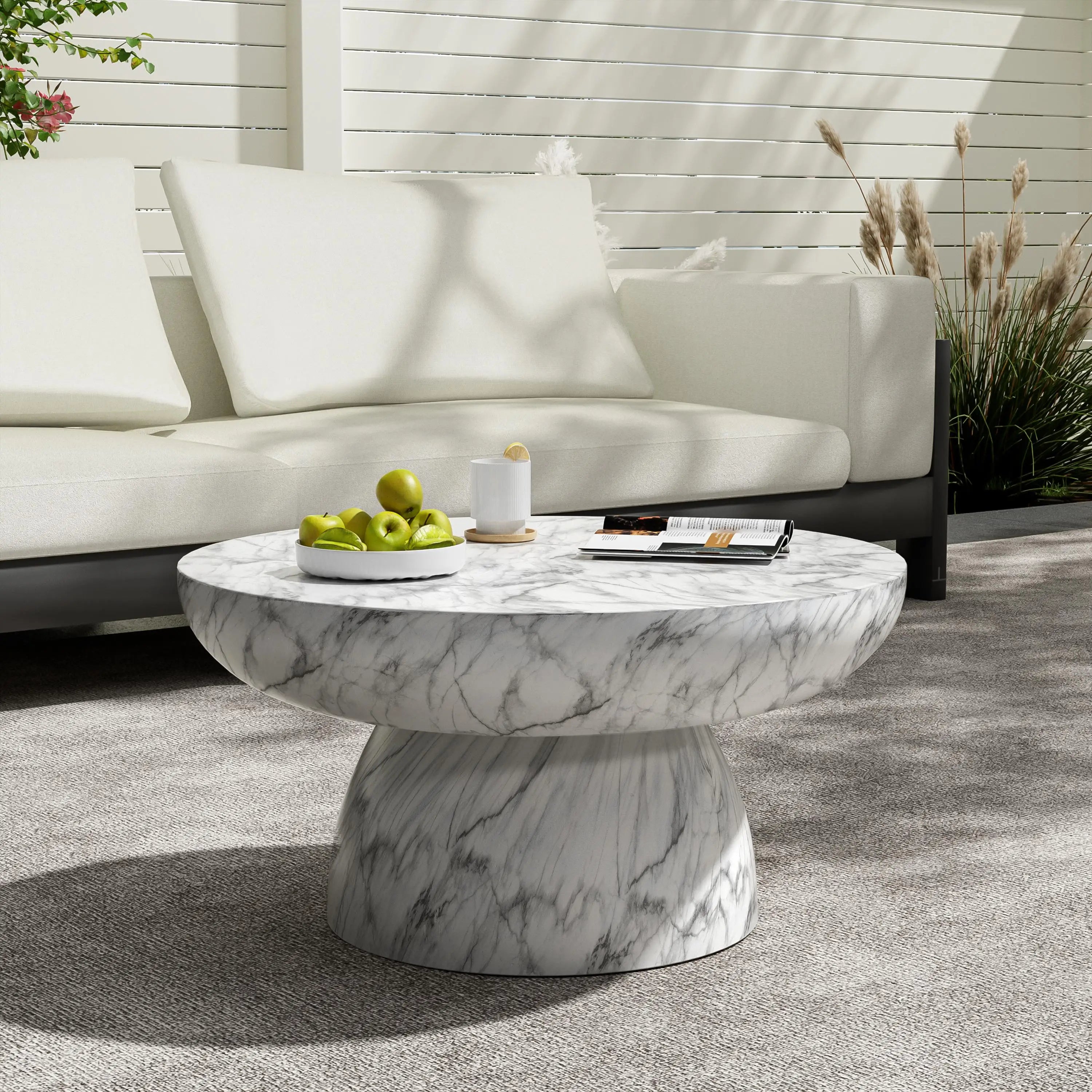 Handcrafted Faux Marble Coffee Table Indoor/Outdoor No Assembly
