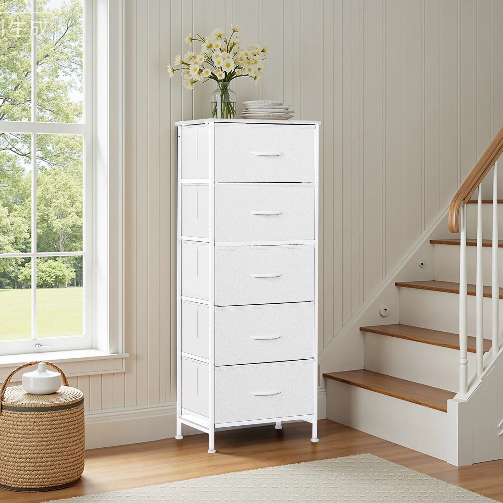 48IN Dresser 5 Fabric Drawers Steel Frame Clothes Storage Cabinet