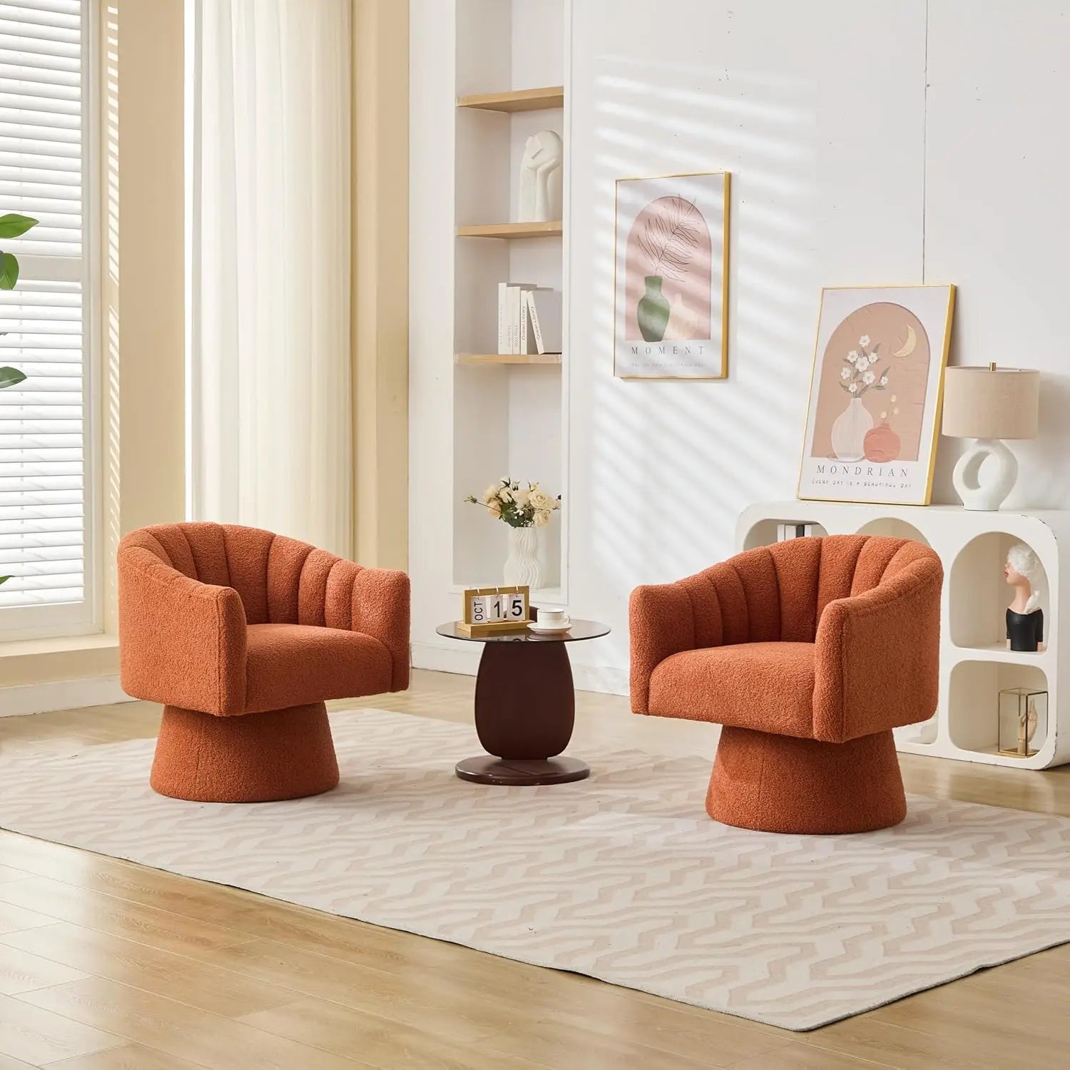 360° Swivel Velvet Upholstered Barrel Chair Set 2 Overstuffed Armchair