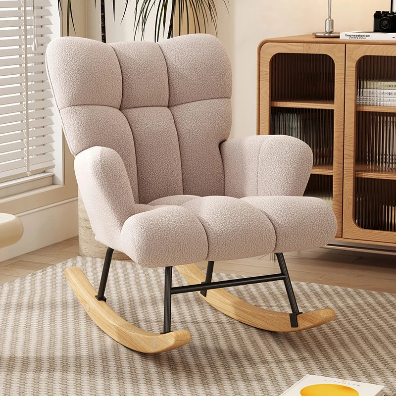 Rocking Chair Leisure Chair, High-Back Armchair with Padded Seat, Velvet Fabric, Solid Wood, Soft-Covered Rocking Chair for Office