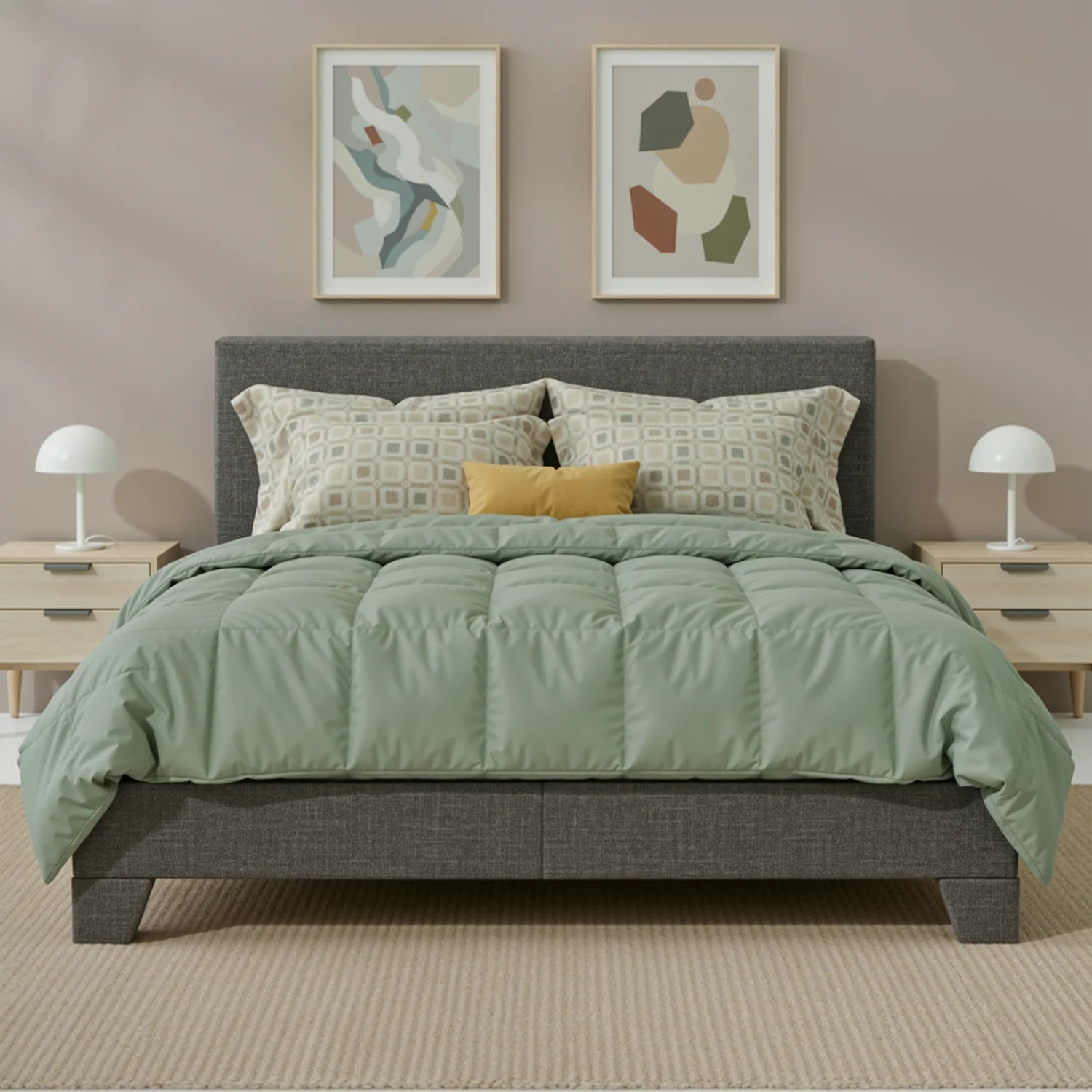 Upholstered Bed Frame, Adjustable Linen Headboard, Sturdy Wood Slats