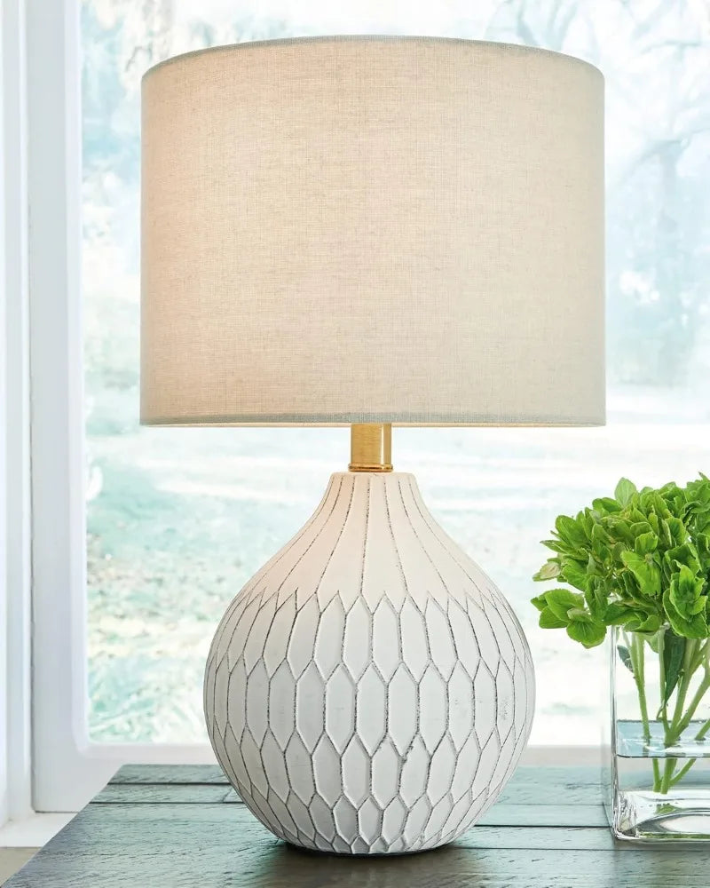 Wardmont Contemporary Ceramic Table Lamp Drum Fabric Shade, On-Off Switch