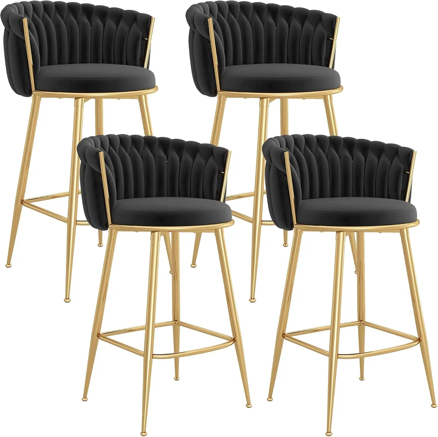 4-PC Velvet Upholstered 27IN (approx. 69 Cm) Seats, Hand-woven Backrest, Armrests