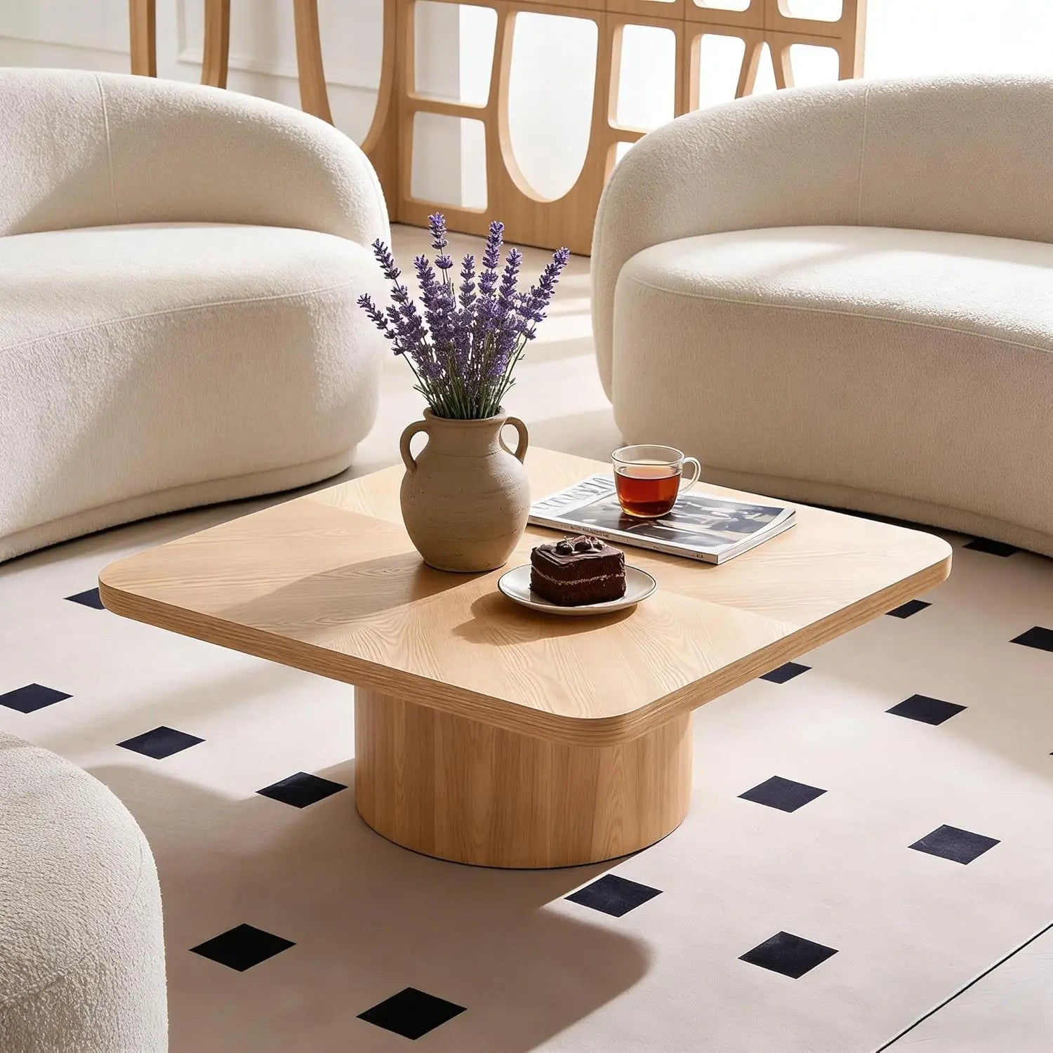 Rustic 35.98'' Round Wood Pedestal Coffee Tables