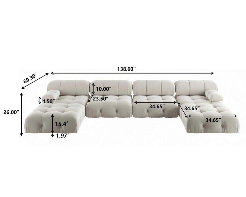 Sdorens 138" Sectional Couch U-Shape Velvet Sofa 2 Ottomans