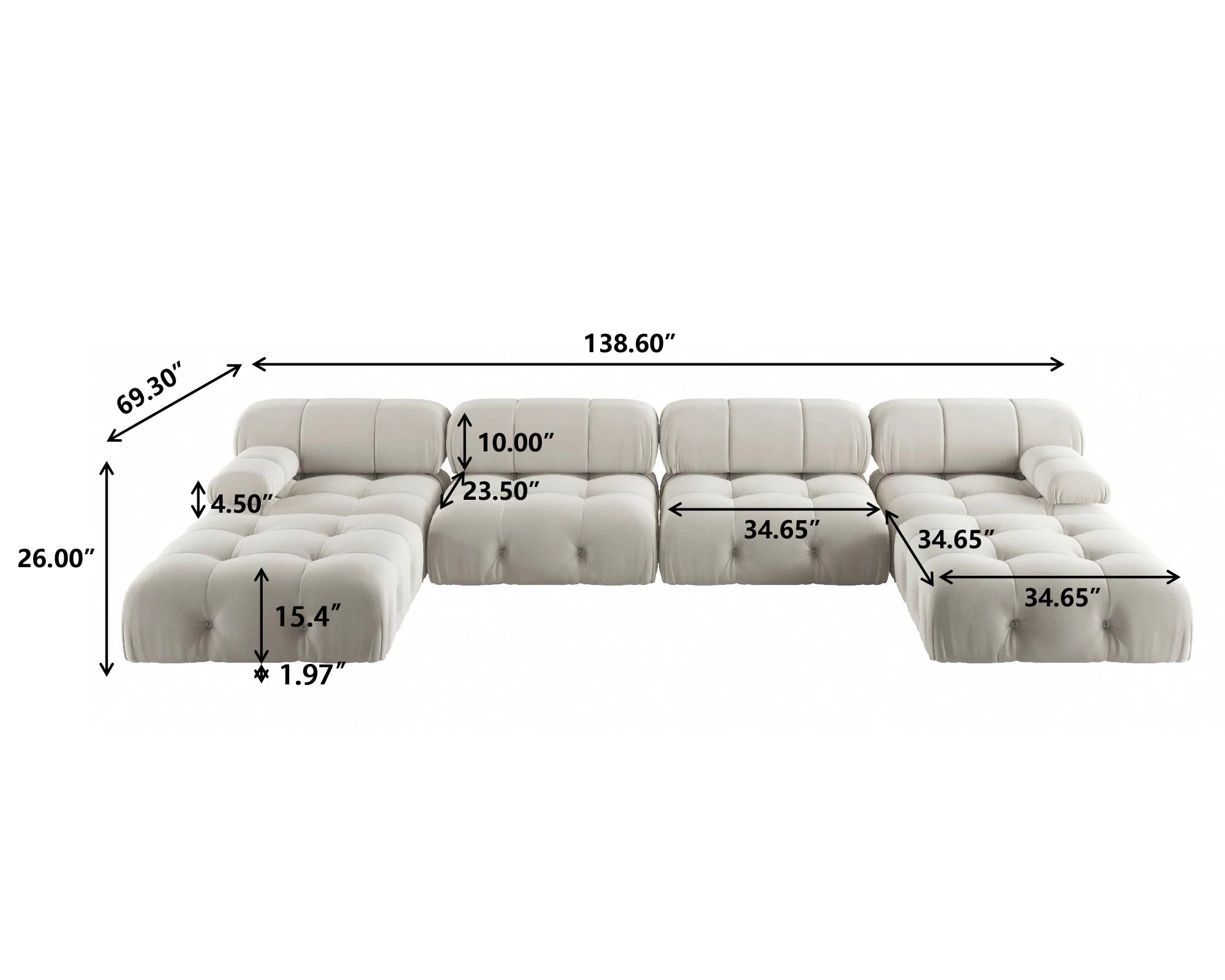 Sdorens 138" Sectional Couch U-Shape Velvet Sofa 2 Ottomans