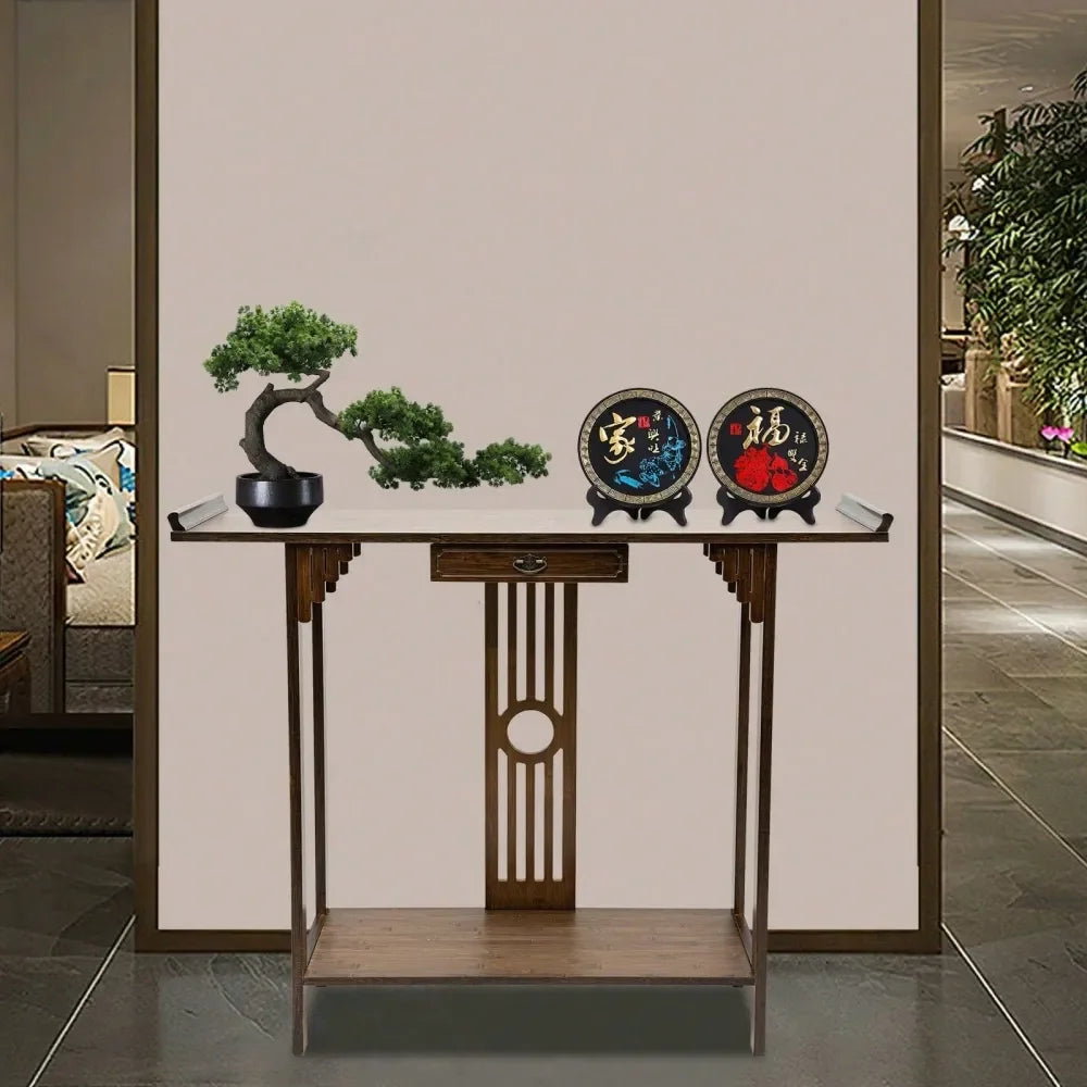 Walnut Bamboo Console Table Narrow Long Console