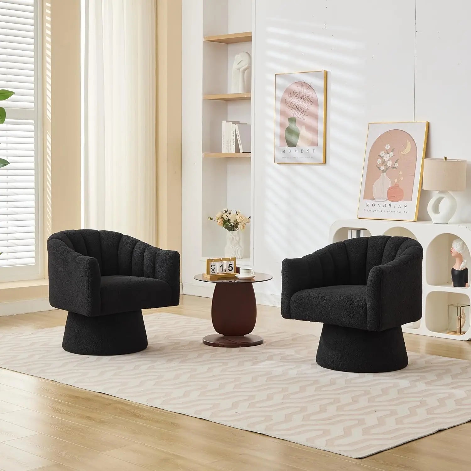 360° Swivel Velvet Upholstered Barrel Chair Set 2 Overstuffed Armchair
