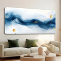 Large Abstract Gold and Blue Gradient Painting, 1.5" thick frame.