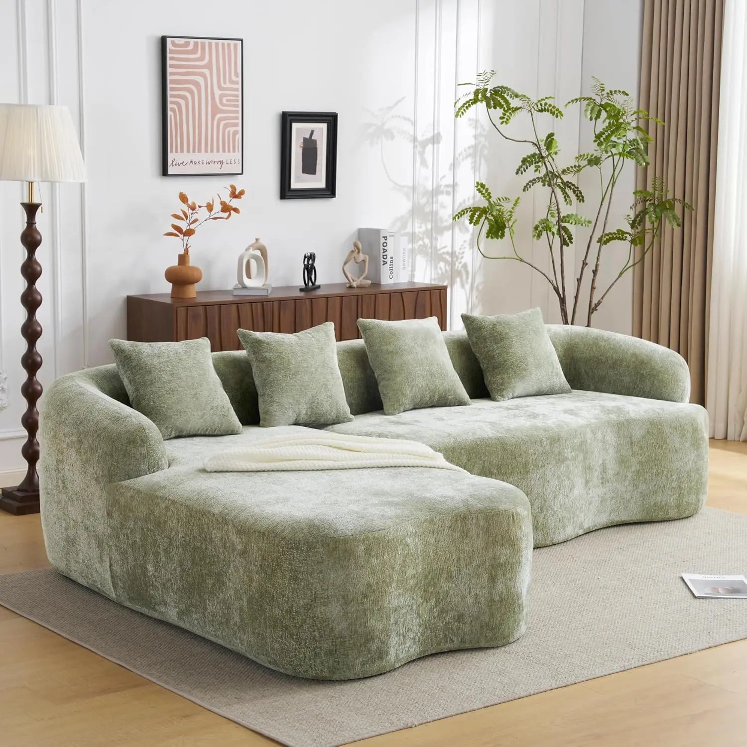 104.7”  Chenille Oversized Boneless Curved Cloud Sectional Sofa, Chaise Lounge