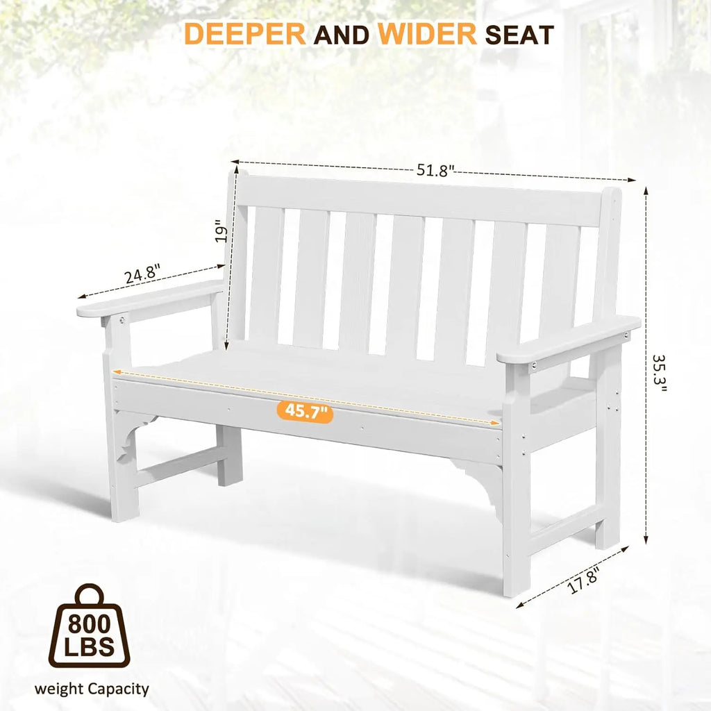 All Weather Outdoor Bench 800 Lbs 2 Person Rot/Fade Proof
