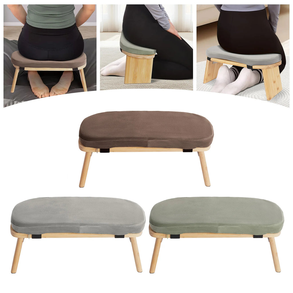 Bymaocar Foldable Kneeling Meditation Bench  Coffee/Gray/Green Color