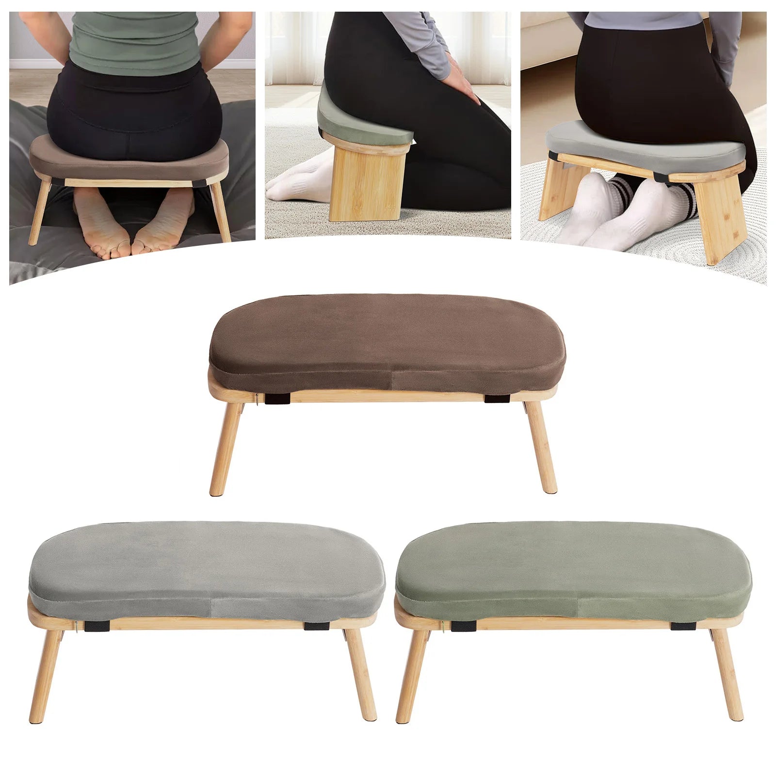 Bymaocar Foldable Kneeling Meditation Bench  Coffee/Gray/Green Color
