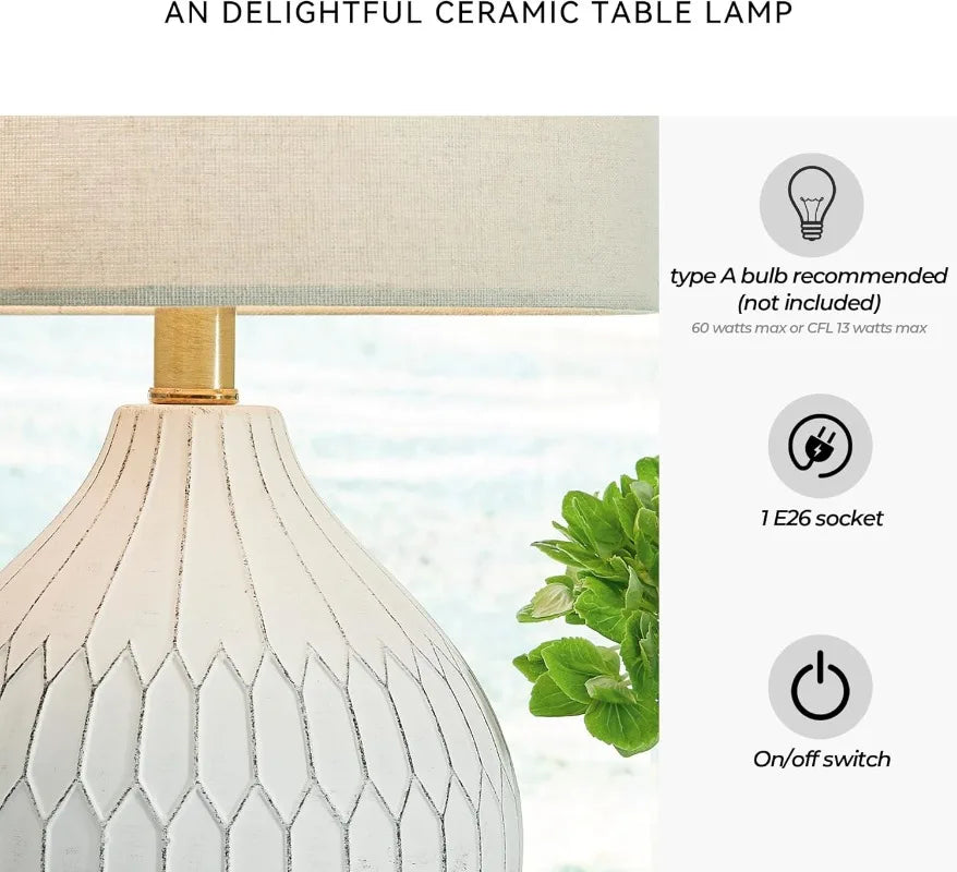Wardmont Contemporary Ceramic Table Lamp Drum Fabric Shade, On-Off Switch