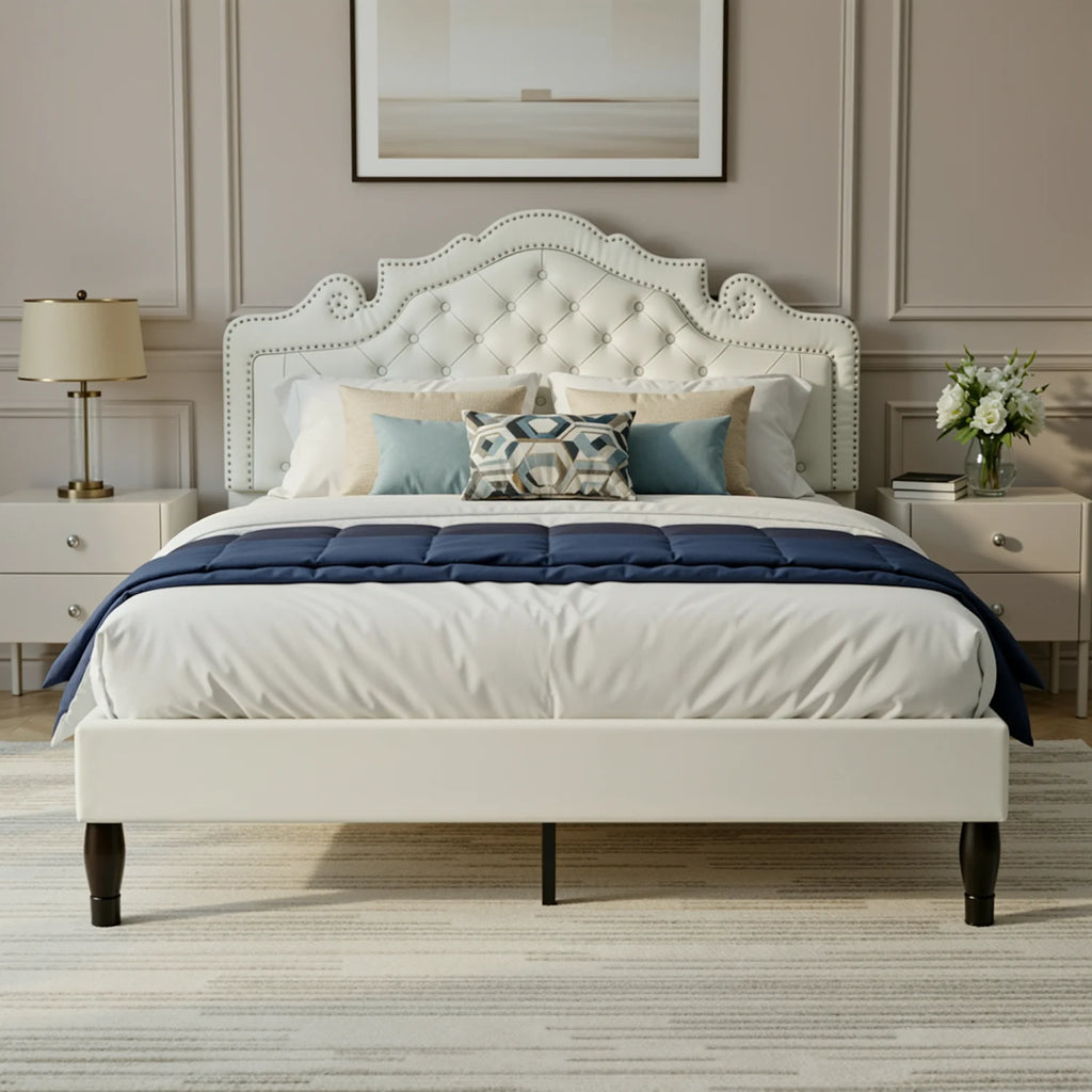 Full/Queen/King Velvet Diamond Tufted Upholstered Adjustable Headboard, Platform Bed Frame