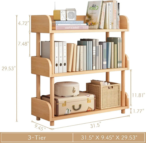 3-Tier Wooden Open Bookcase with Solid Wood Frame.