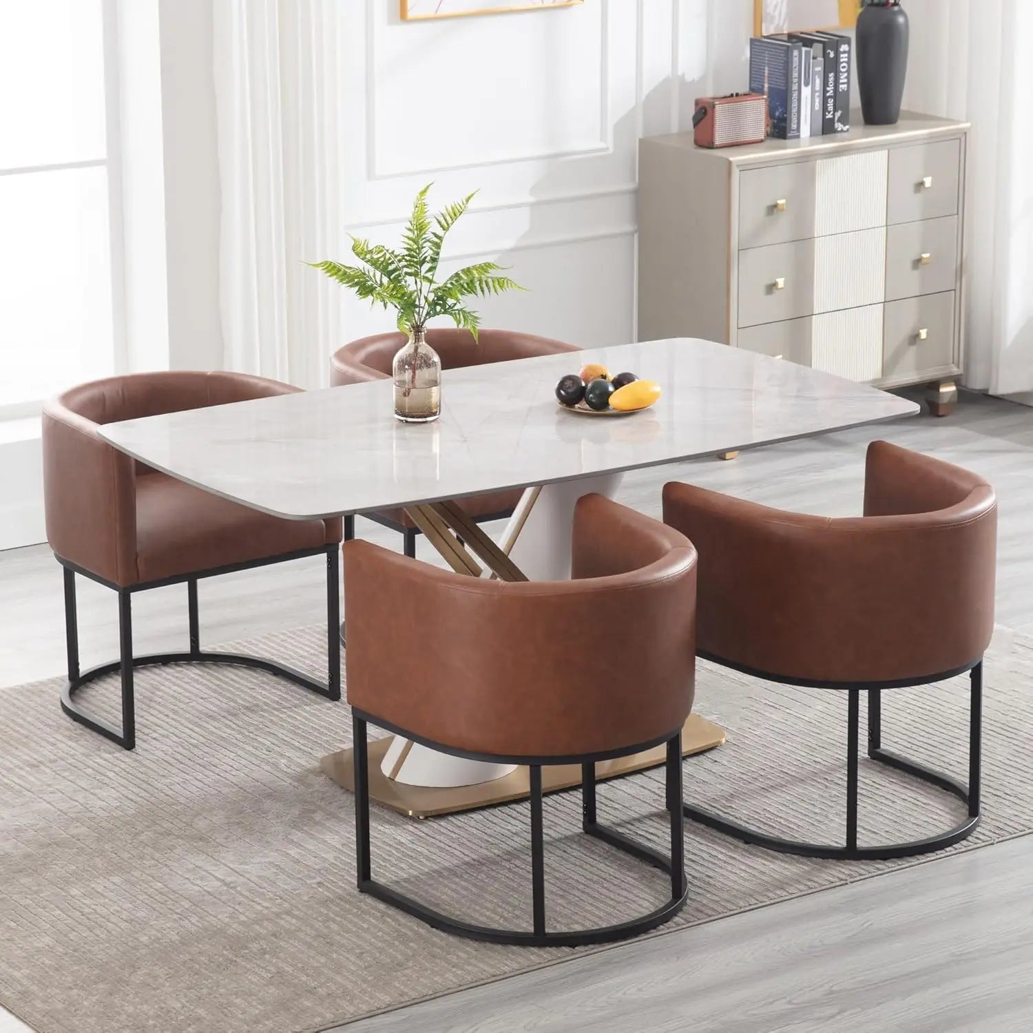 Velvet Set-of-4 Barrel Arm Dining Chairs w/Chrome Metal Frame