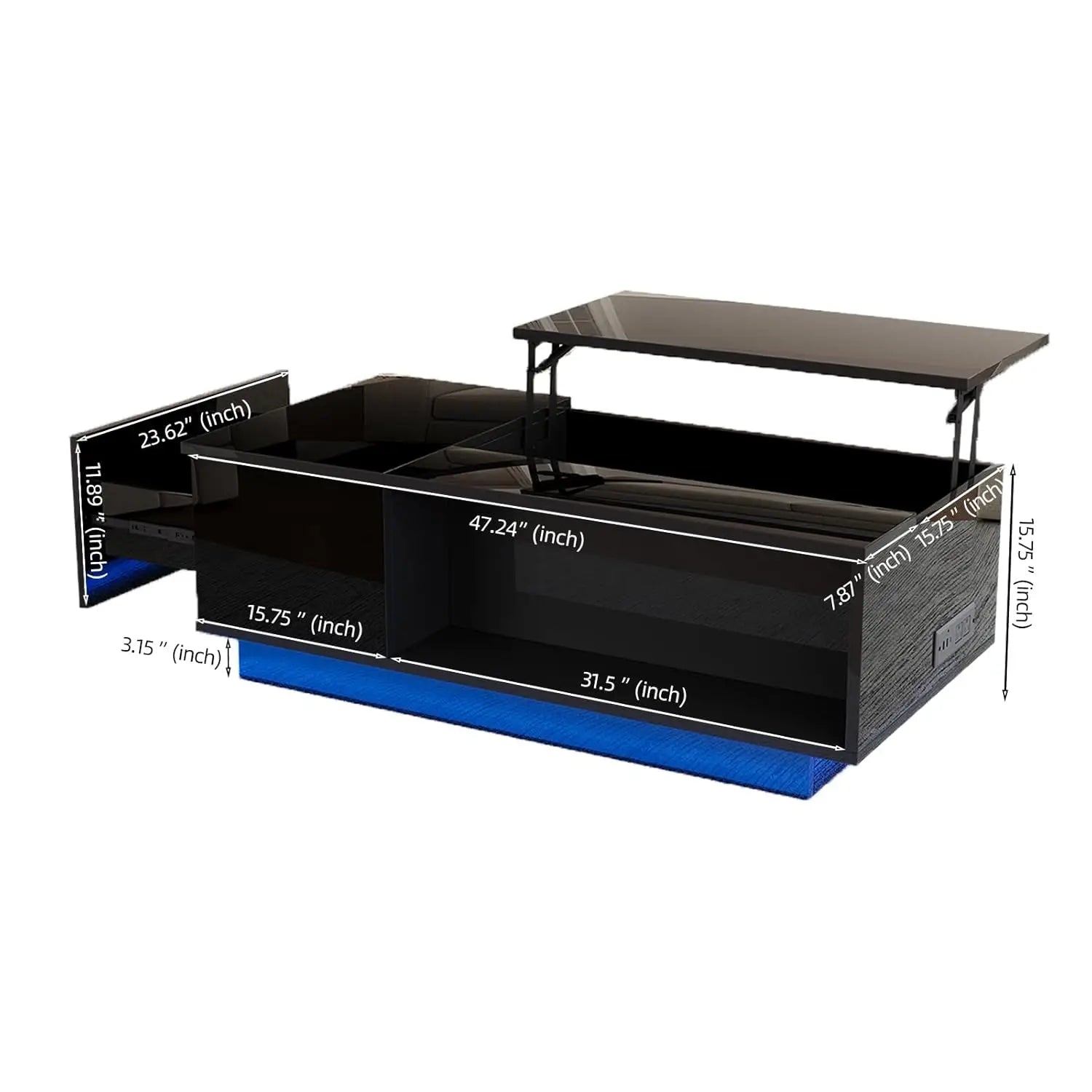 47" LED Coffee Table Lift Top Hidden Storage High Gloss
