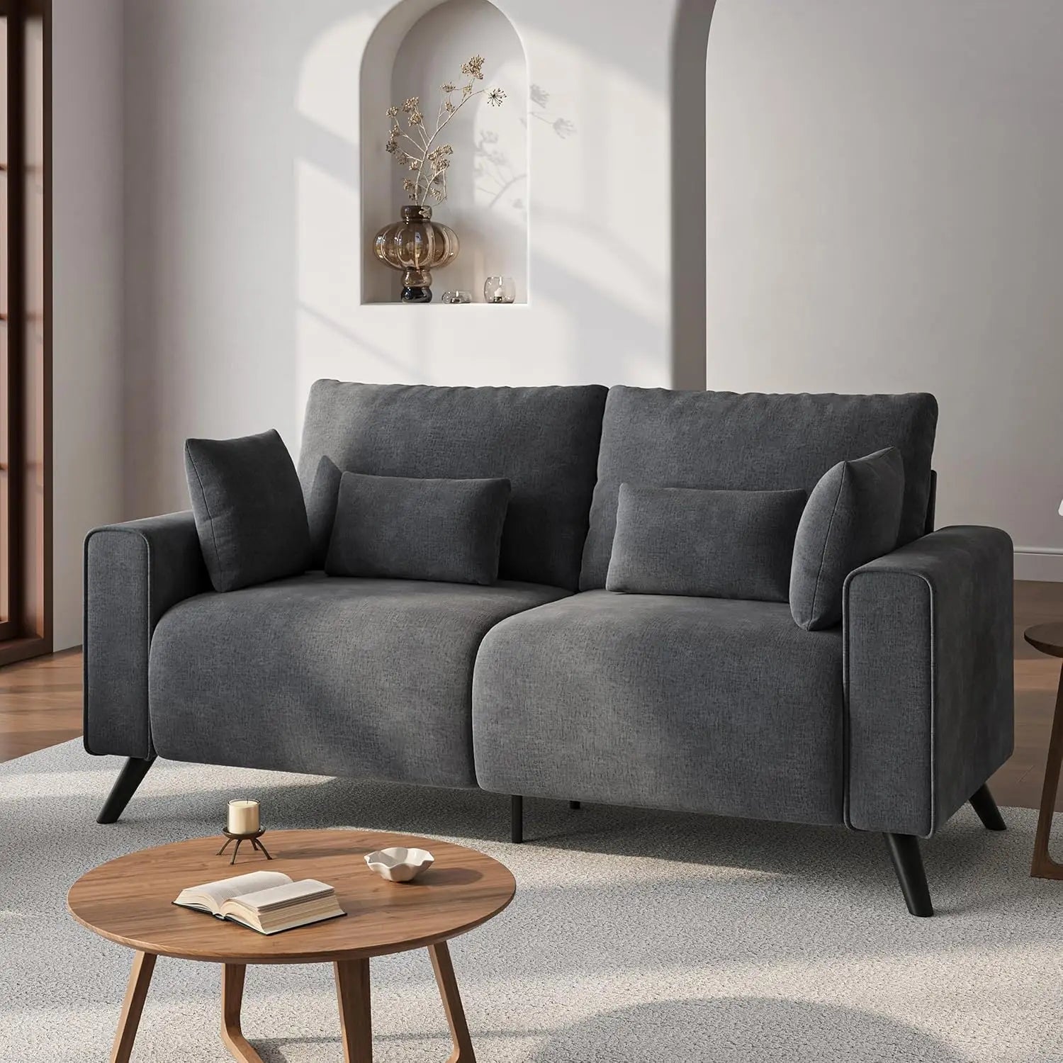 Grey Love Seat Couches 2 Seater Couch for Small Spaces