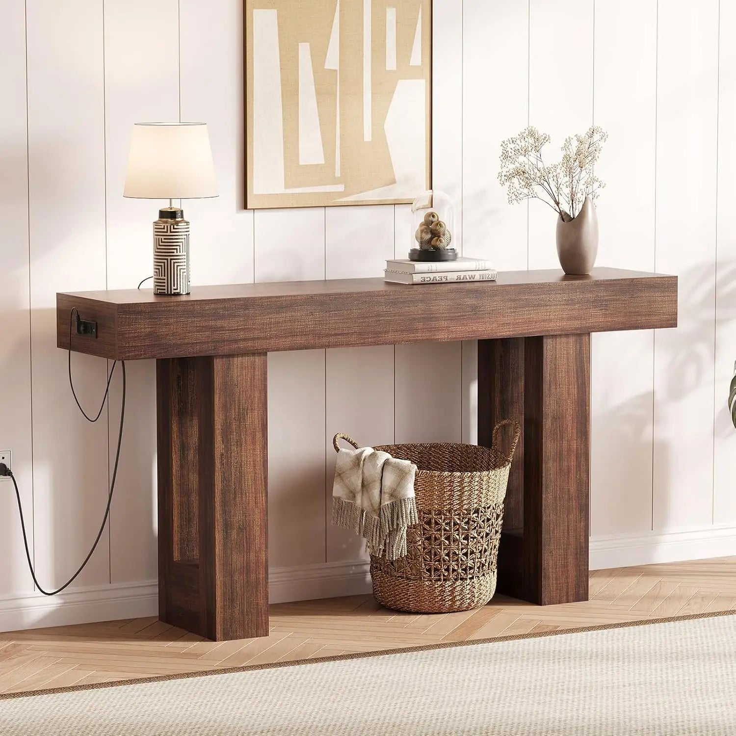 Rustic Console Table Power Outlet