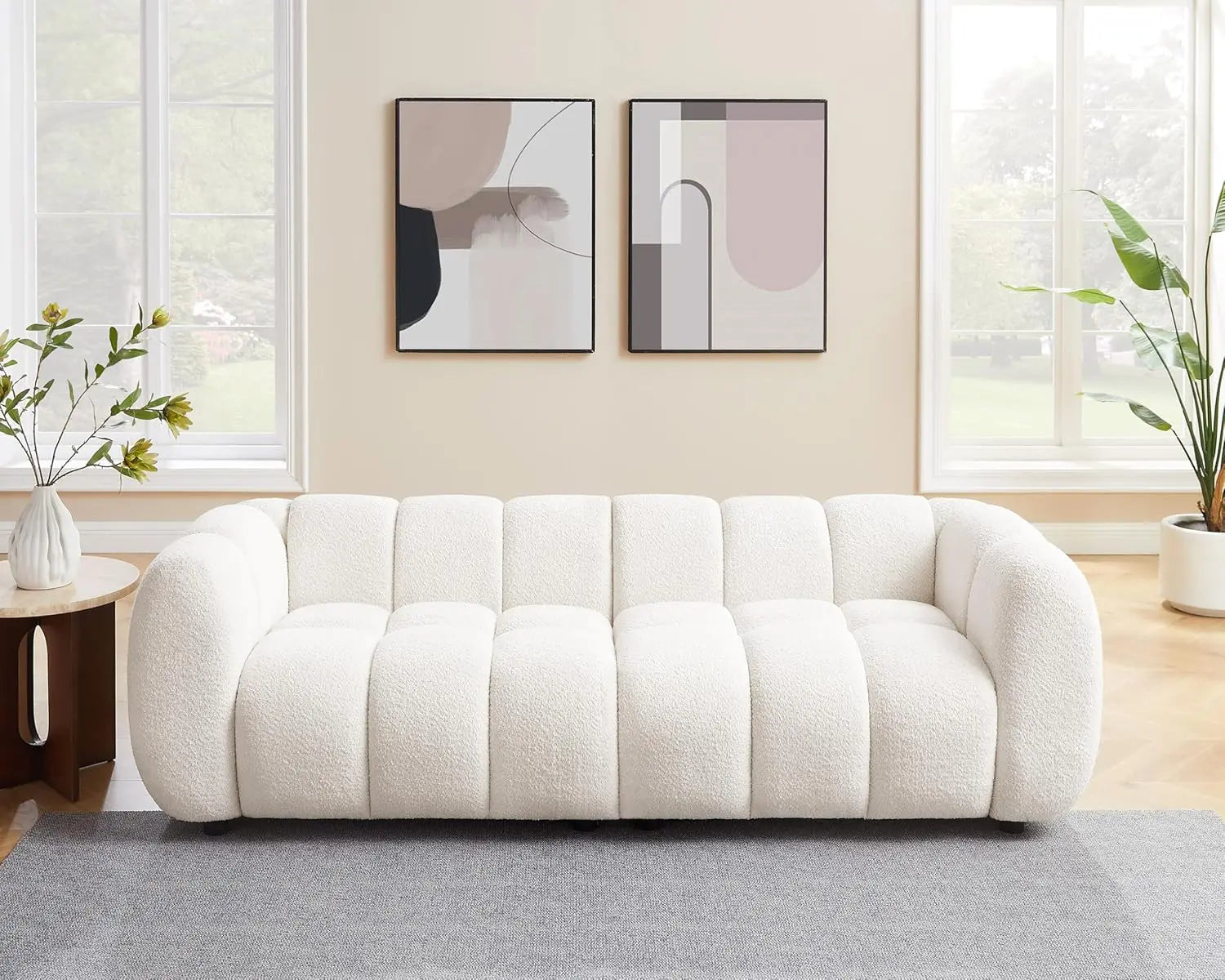 88" Oversized Boucle Fabric Sofa Tufted Deep Seat Couch, 3-Seats