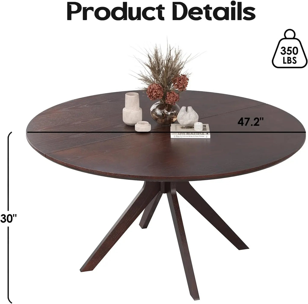Round Natural Wood Table, Easy Assembly, Modern Small Table for 2-4 People