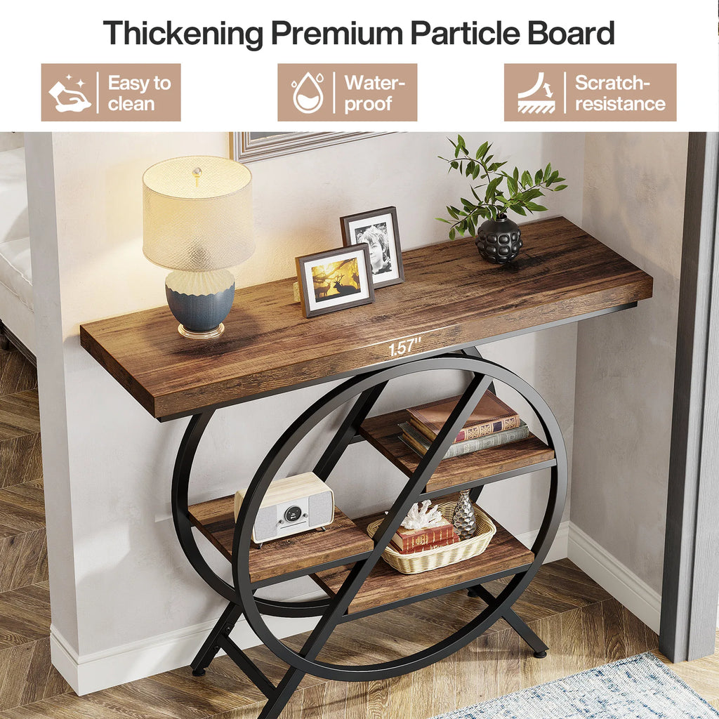 39.4IN Console Table, Thickened Tabletop, 4- Tierl Narrow Sofa Table