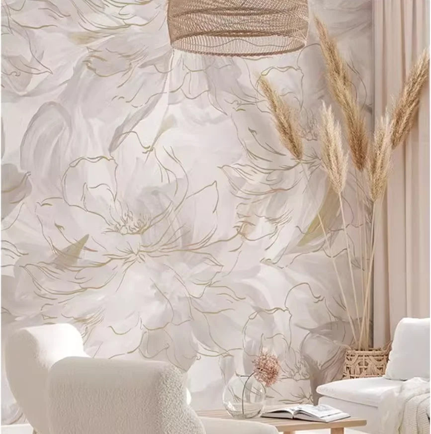 Cream Style Abstract Feather Flower Pattern Wallpaper European Wall mural