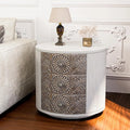 White Nightstand 2-Drawer & Storage Flower Motif