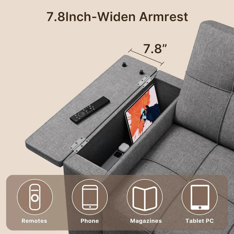 3-in-1 63.6'' Pull Out Couch w/Storage Armrests, Adjustable Backrest & Pocket