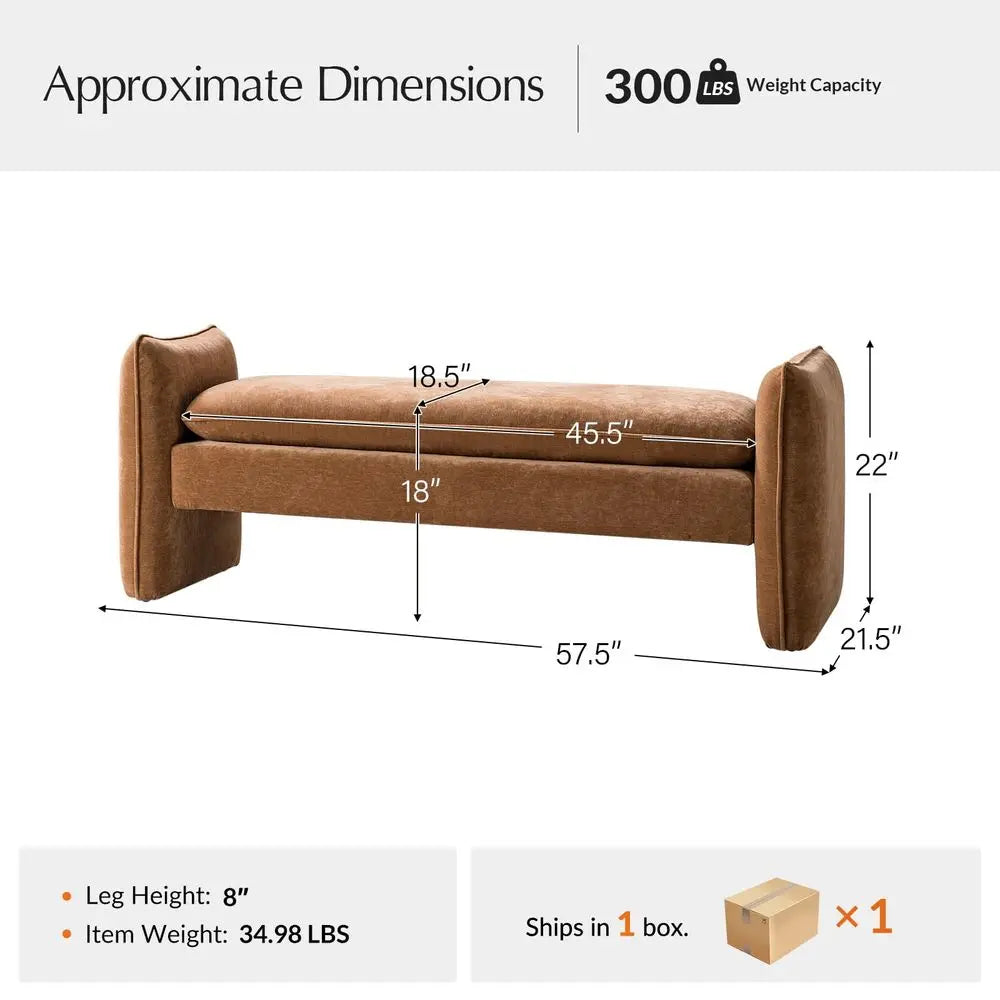 57.5" Chenille Upholstered End of Bed Bench, Thick Padded Seat