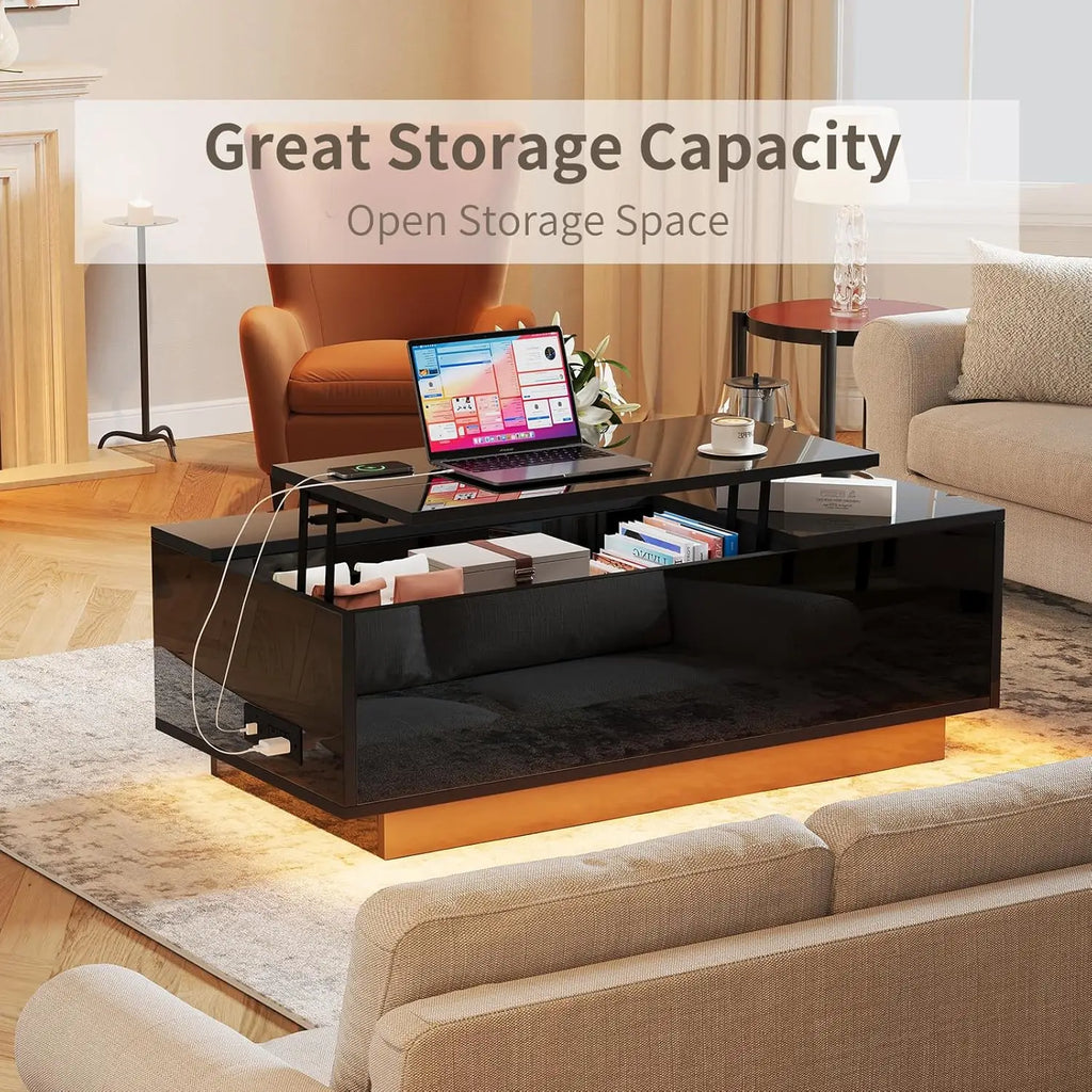 47" LED Coffee Table Lift Top Hidden Storage High Gloss