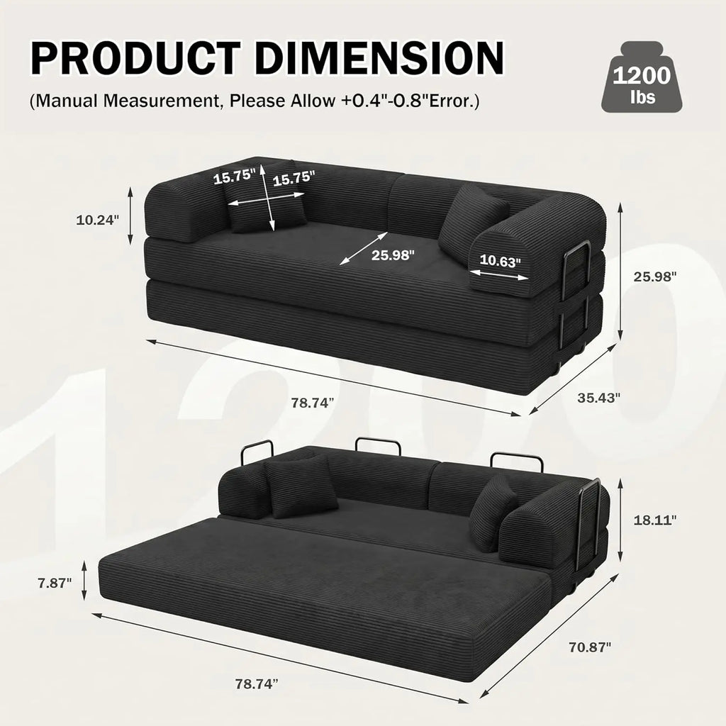 79IN 5-in-1 Folding Sleeper Sofa Bed, Corduroy, Modular